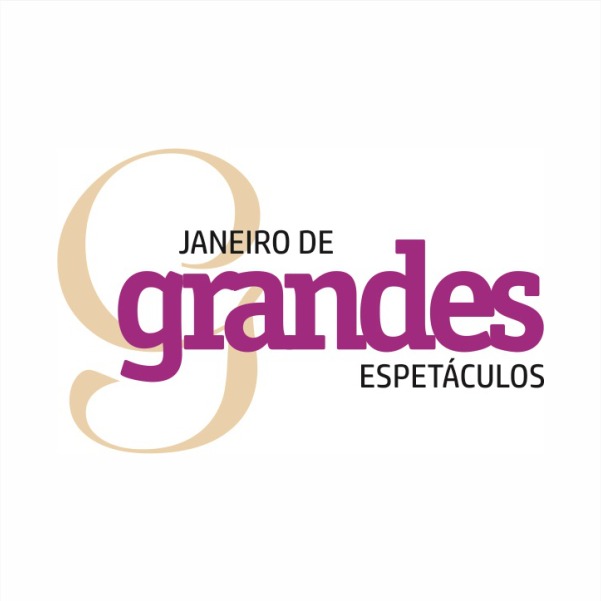 Janeiro de grandes espetáculos Logotipo do festival Janeiro de Grandes Espetáculos, com a palavra “grandes” em destaque na cor roxa e o número 9 em bege, sobre fundo branco.